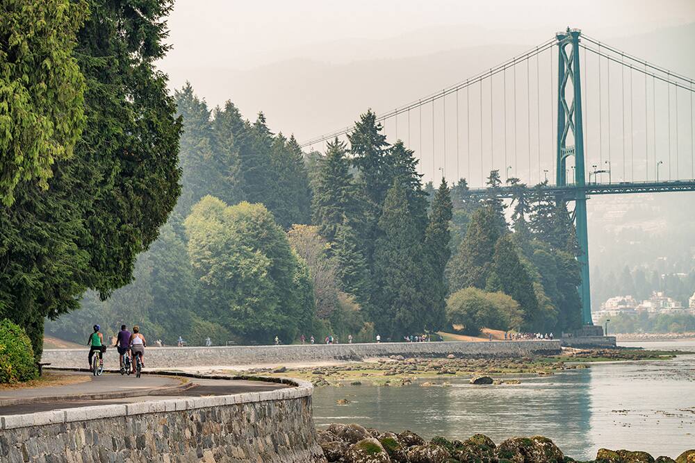Bike ride along Stanley Park, Vancouver, BC, Canada