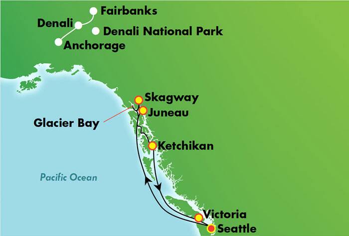 Denali Explorer - Southbound Cruisetour Map