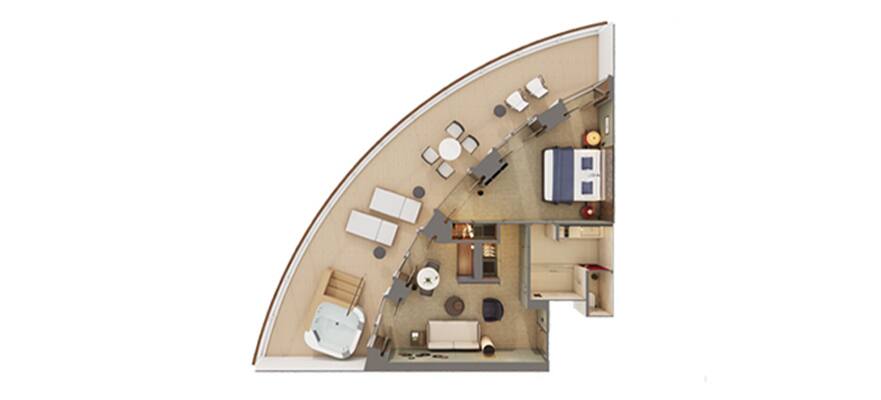 H4 - The Haven Aft-Facing Owner's Suite with Master Bedroom & Large Balcony Schematic