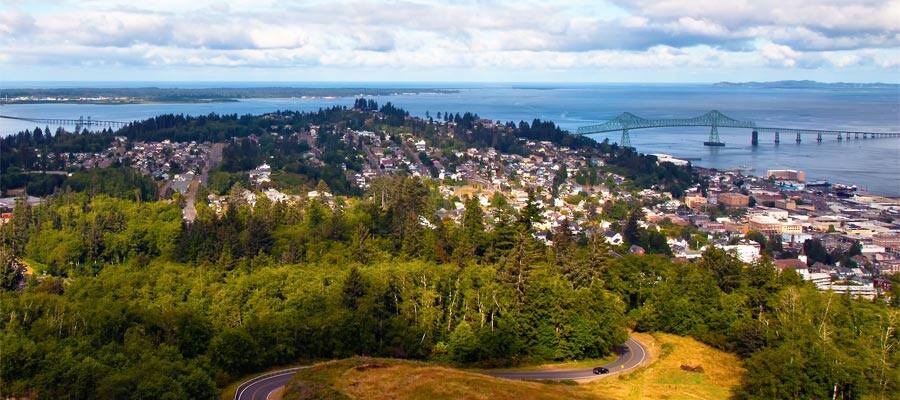 Bird's eye view of Astoria while cruising the Pacific Coastal