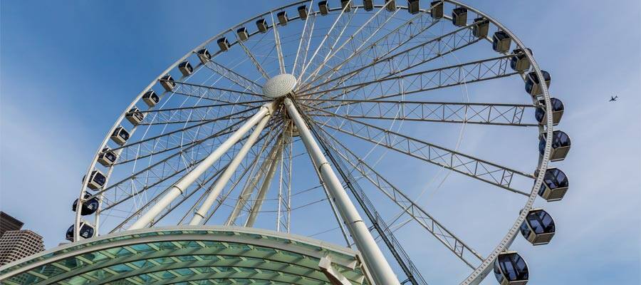 Perfect views on top of the Seattle Ferris Wheel when you cruise to Seattle